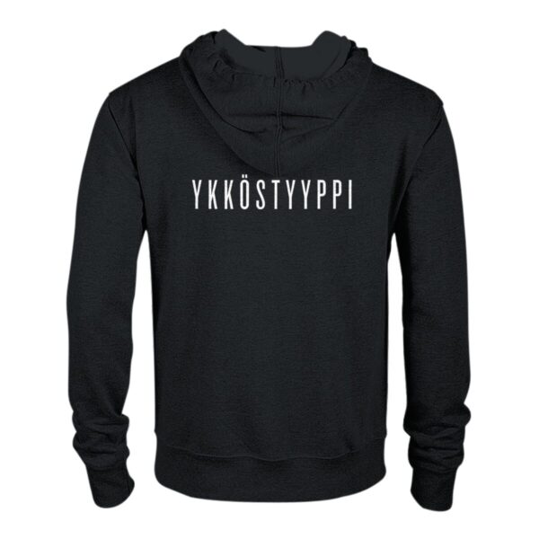 YKKÖSTYYPPI huppari vetoketjulla, valkoinen teksti