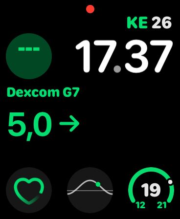 Dexcom G7 -arvo Apple Watchin kellotaululla