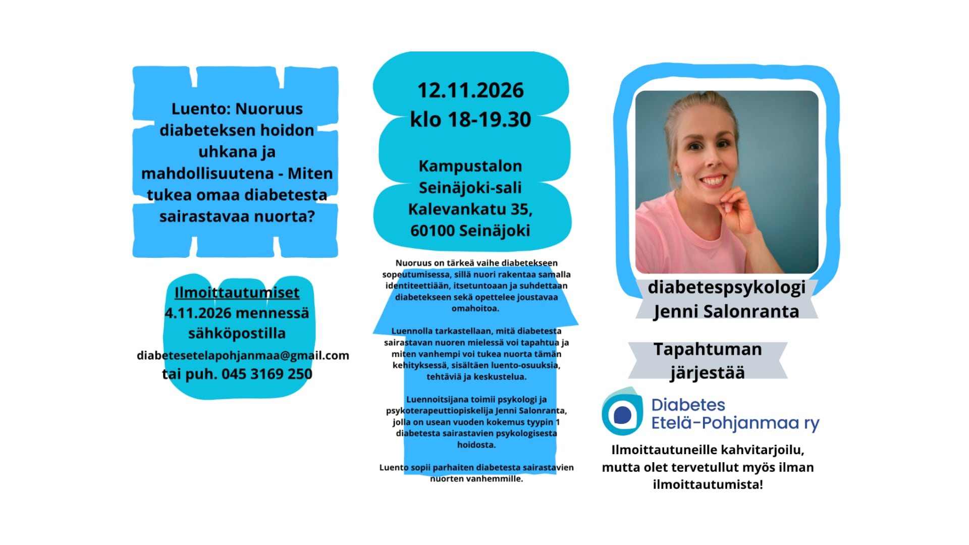 Seinäjoki: Nuoruus diabeteksen hoidon uhkana ja mahdollisuutena